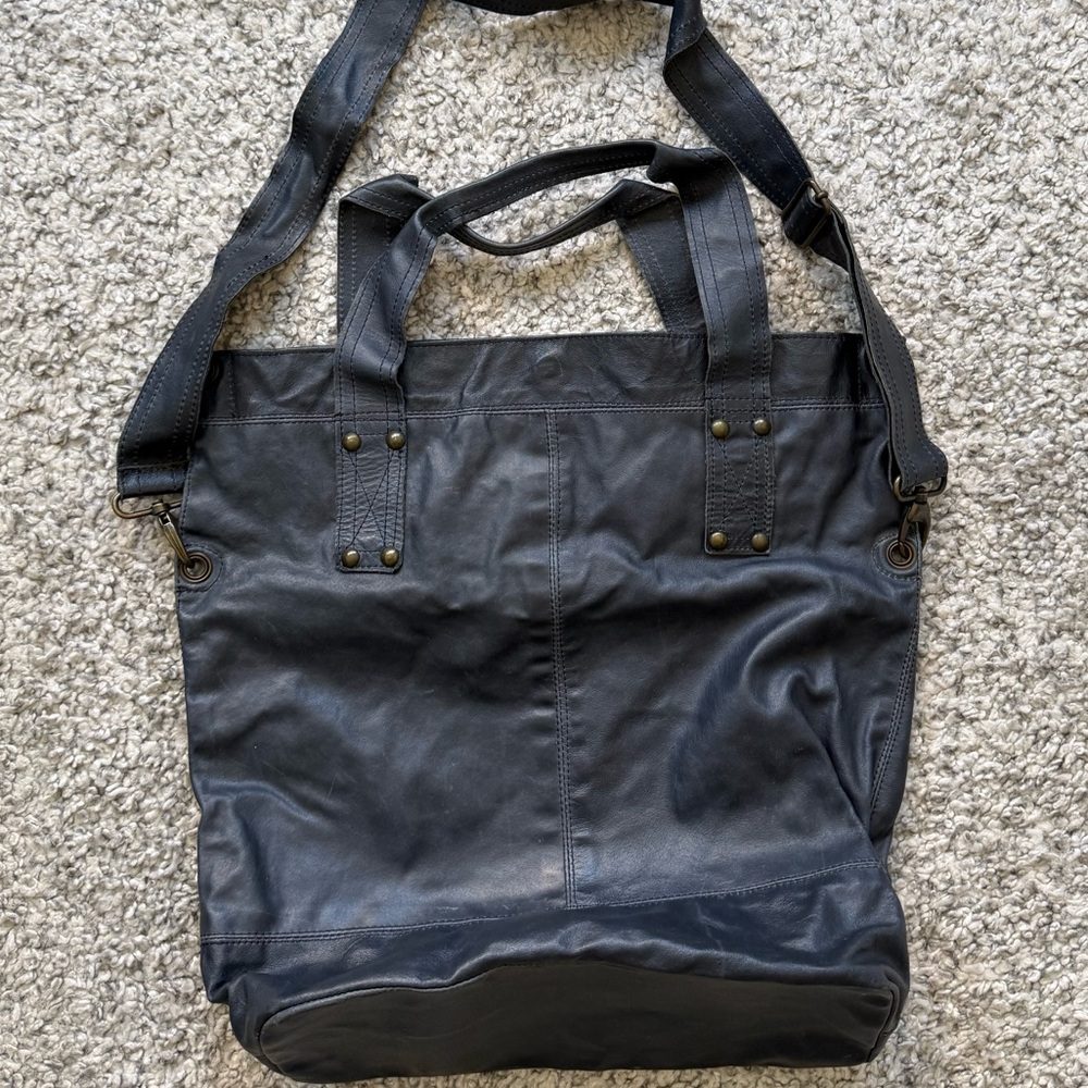 Blue Genuine Leather Tote Bag Large Shoulder Crossbody Everyday